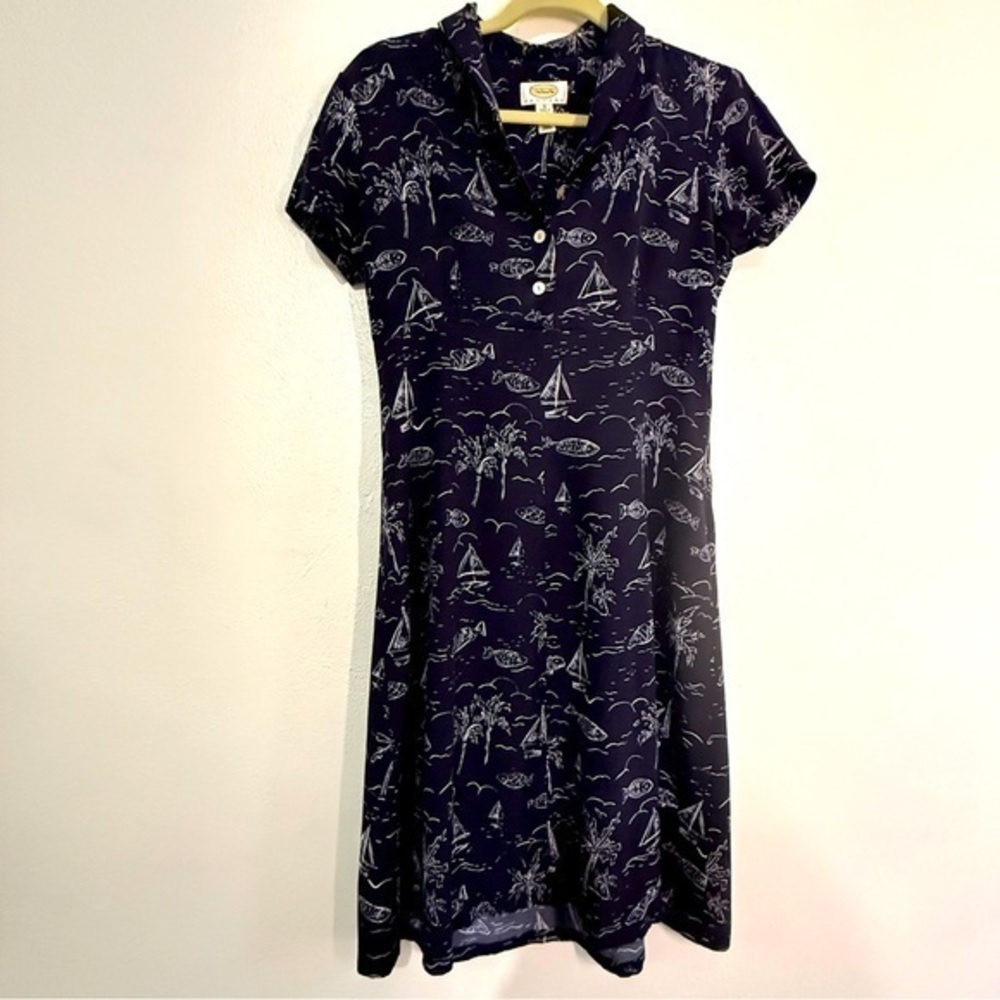 Talbots Navy Sailboat Print Polo Dress